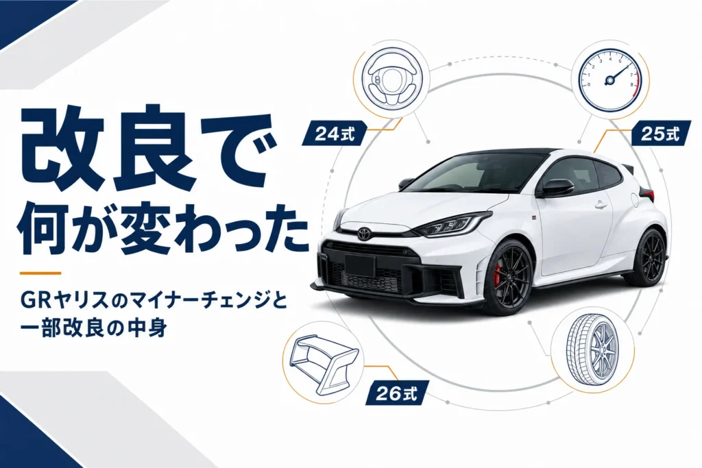 GRヤリスのマイナーチェンジで変わった装備を示したアイキャッチ