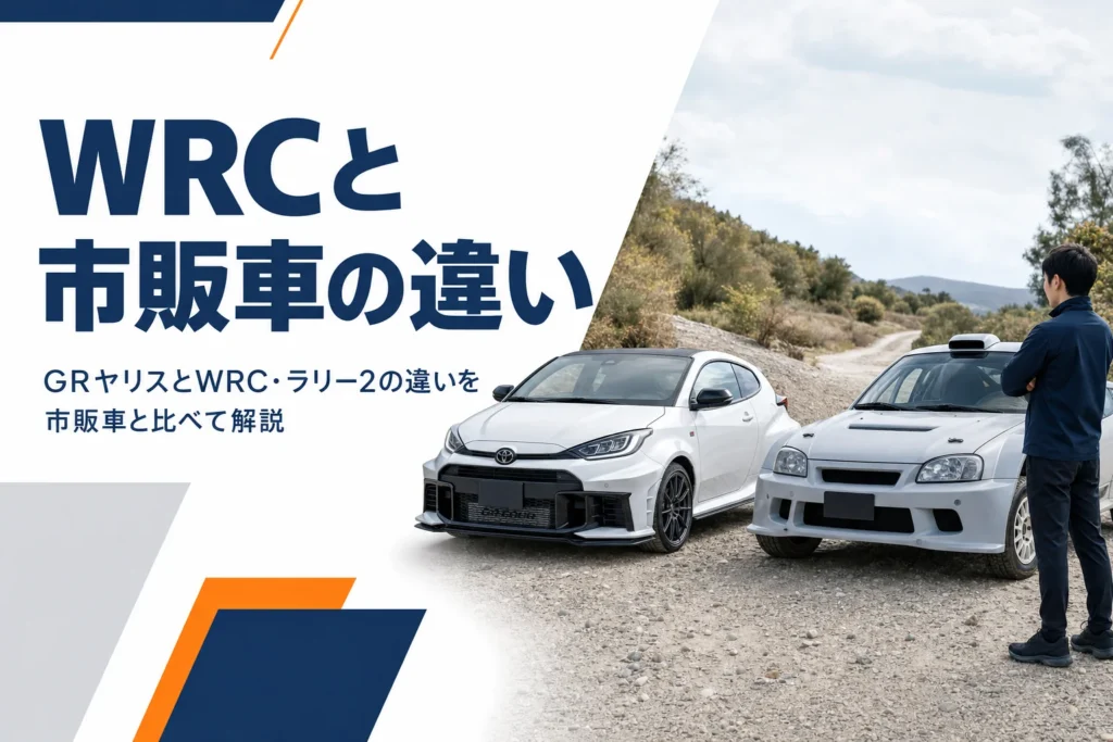 GRヤリスの市販車とWRCのラリーカーの違いをまとめたイメージ