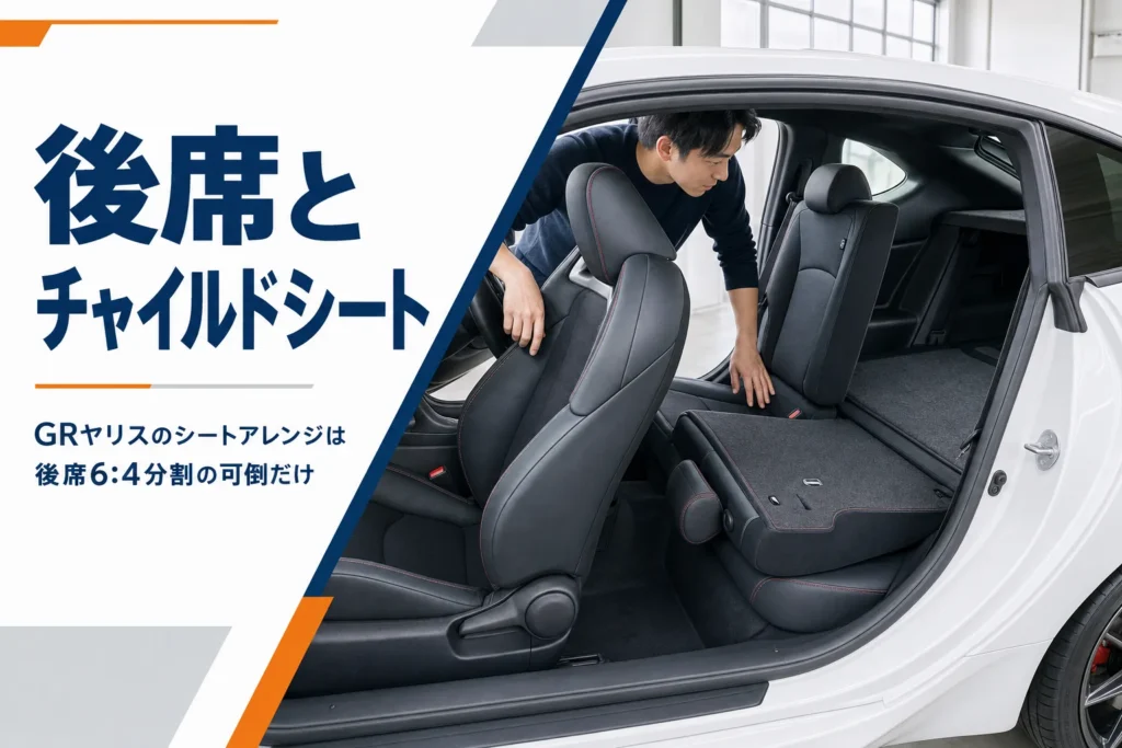 GRヤリスの後席とシートアレンジを示したアイキャッチ